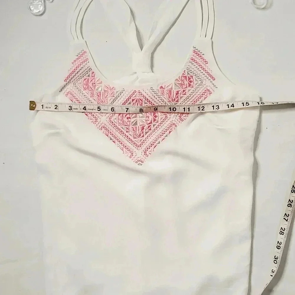 Maurices White Embroided Halter Sleeveless Blouse Crepe Cliffon sz Small - Picture 4 of 6
